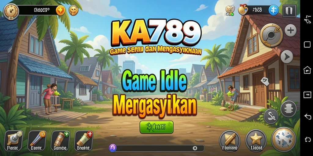Tampilan gameplay KA789 dengan karakter idle yang aktif dan sumber daya yang berkembang.