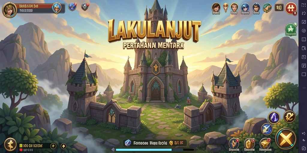 Tampilan menarik dari gameplay LAKULANJUT dengan menara dan musuh.